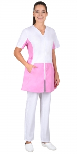 Блуза ЕВА женская белая с розовым