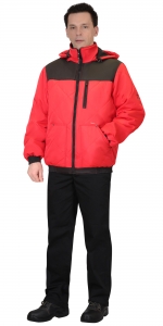 Куртка ПРАГА-Люкс короткая с капюшоном, красная с черным